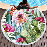 Aperturee - Aperturee Tropical Holiday Summer Floral Round Beach Towel